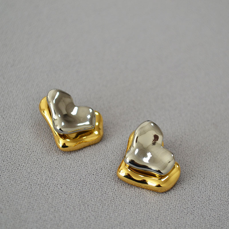 Water Droplets, Heart Shape Pattern 1 Pair Streetwear Water Droplets Heart Shape Mixed Metal Plating Brass Ear Studs