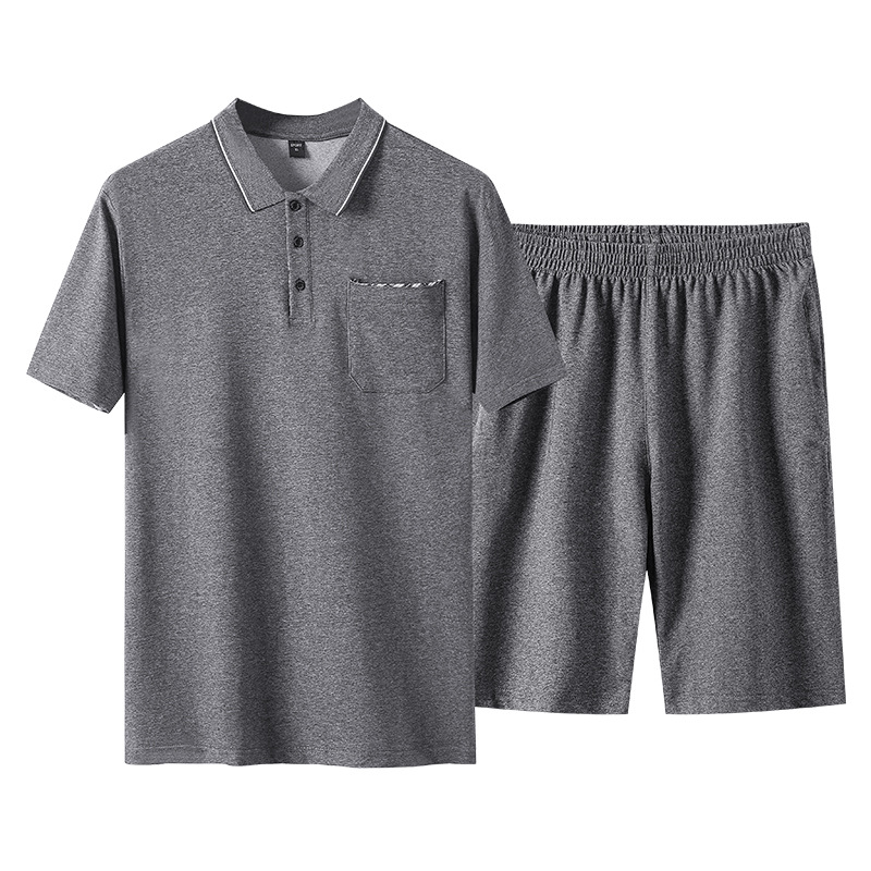 Trajes casuales de mediana edad para hombres, trajes deportivos sueltos de verano para hombres, ropa de polo casuales de dos piezas, pantalones cortos
