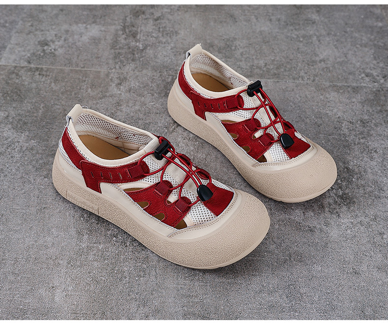Sandal nữ đế bệt da thật khoét lỗ đầu to thoáng khí — Màu be chi tiết 14
