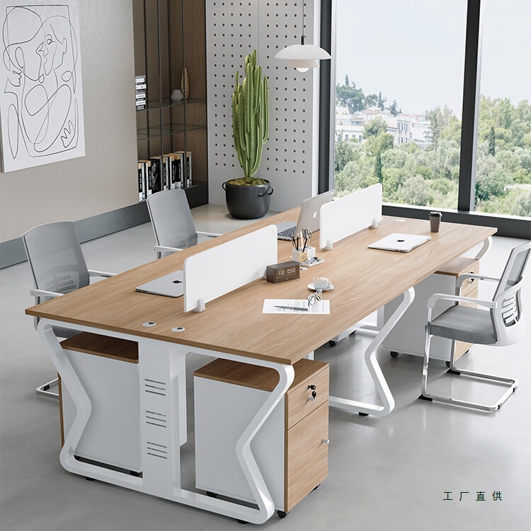 Office Desk Simple Modern Staff Desk and Chair Combination Screen 1m Staff Office Wood Color Computer Desk