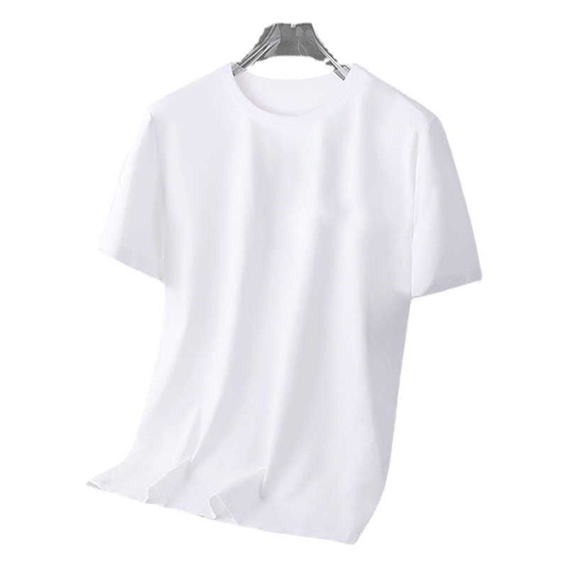 Camiseta de manga corta de malla de seda de hielo para hombre de verano Delgado color sólido cuello redondo superior más tamaño camisa de fondo transpirable de secado rápido con sensación de hielo