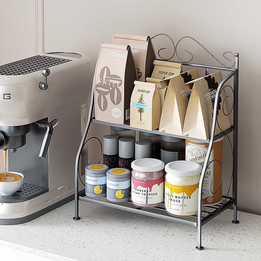 Estilo nórdico no-acumulación de polvo de hierro plegable estante de almacenamiento de la cocina baño cosméticos escritorio estante de almacenamiento de doble capa