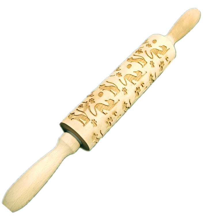 Madera Rolling pin haya grabado láser impresión Rolling pin relieve Rolling pin cuero Navidad fondant galleta presionando palo