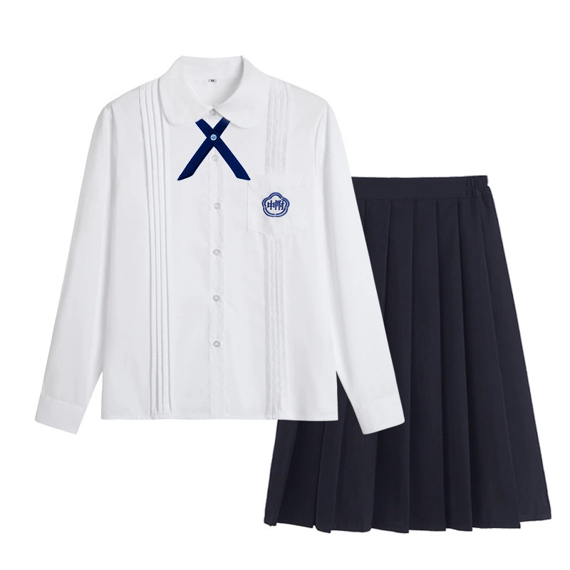 Uniform, shirt, student pleated skirt, set, long-sleeve, brace, with embroidery