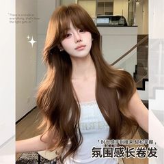 女性用ウィッグ キャラメルウォームブラウン 韓国風気質 上質な内側のヘアライン アップグレードバージョン4.0 スクエアビッグウェーブフルウィッグセット