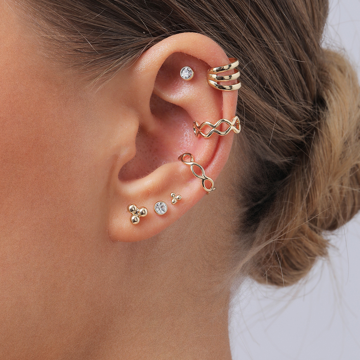 Fashion Stacking Ear Clip Unilateral Alloy Diamond Earrings Set display picture 2