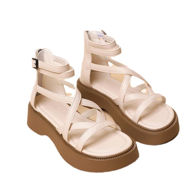 Popular Platform Sandals For Women, Summer 2024 New French Style, High-end Black Retro Beach Roman Shoes_vogvips.com