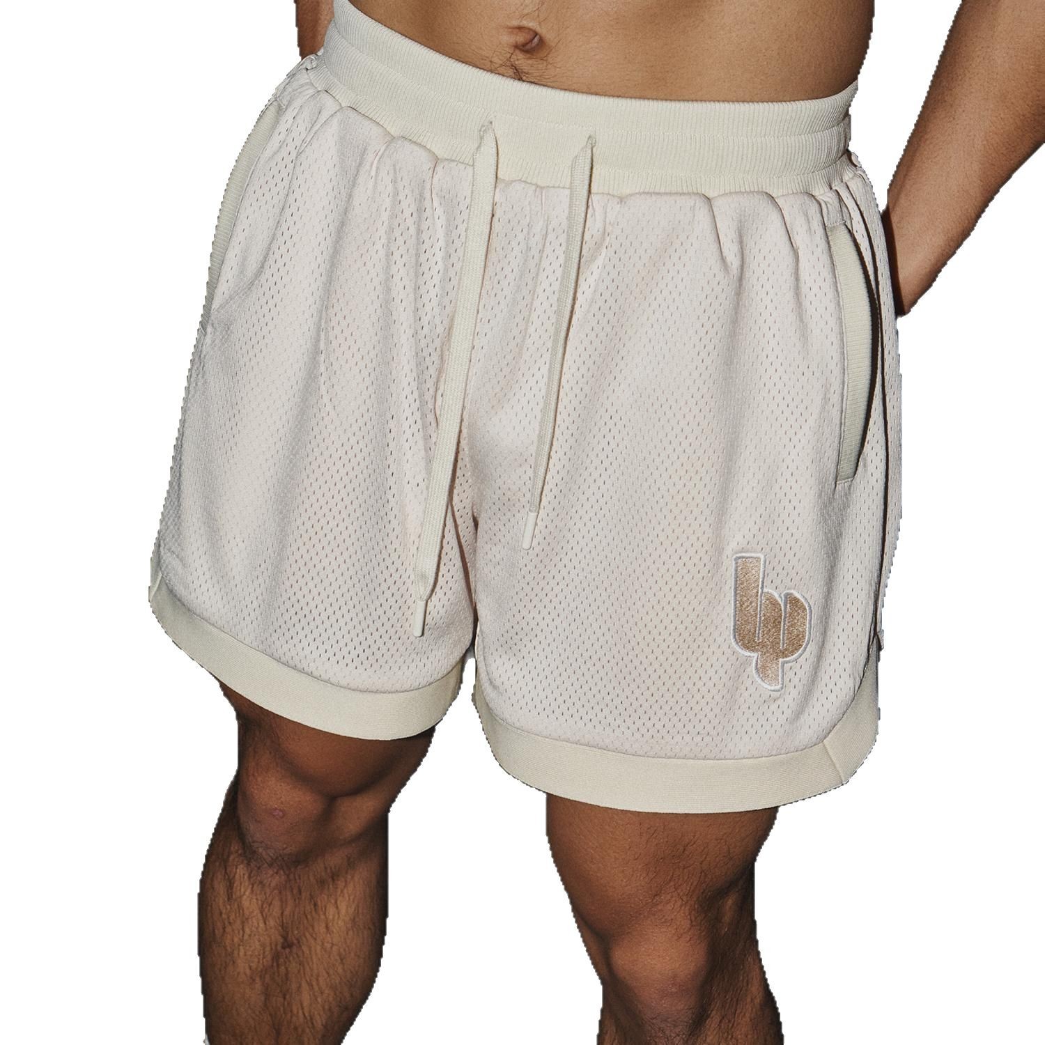 Summer Mesh Embroidered Retro American Double Layer Heavyweight Loose Sports Fitness Shorts for Couples High Street Style_viptrois.com