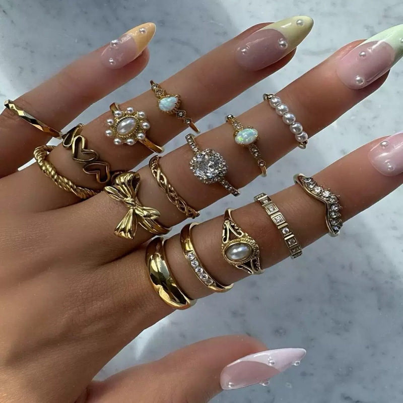 European and American Cross-Border Hot-Selling Environmentally Friendly Rings, High-End Diamond-Encrusted Multi-Piece Sets, Stacked Rings, Jewelry and Fashion Accessories