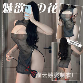 三生吟情趣内衣性感辣妹镂空透视睡裙露乳连衣裙情趣制服套装8567
