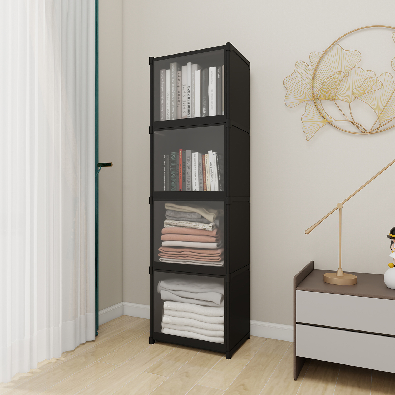 Simple Bookshelf for Home Use in Study or Living Room, Dustproof, Transparent, Multi-Layer, Large Capacity Storage Cabinet for Small Apartments