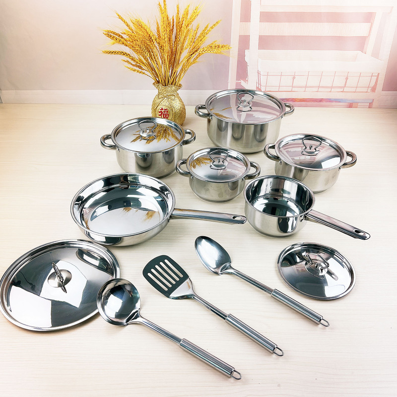 ホット販売アフリカステンレス鋼セット調理器具セットキッチン調理器具ポット 8 ピース鋼カバー 15 ピースセットポット|undefined