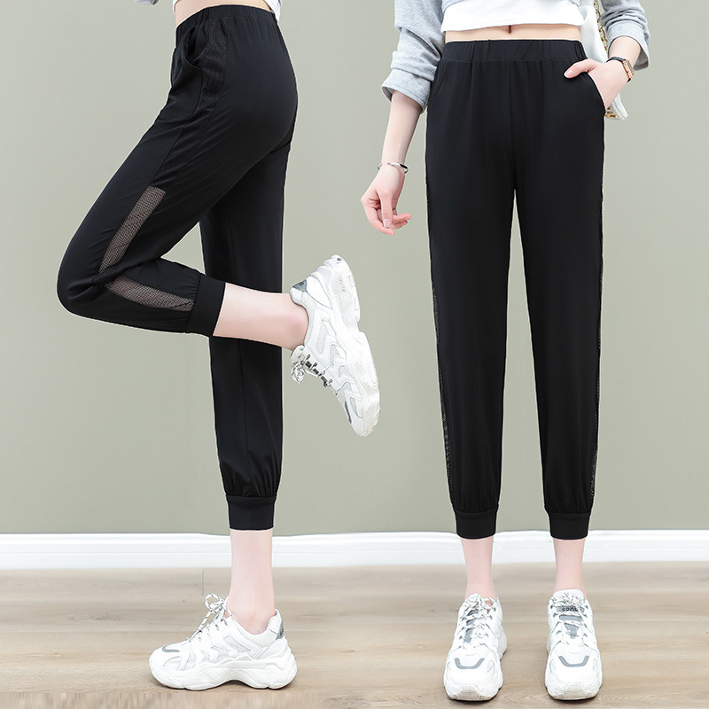 High-Waisted Ice Silk Quick-Dry Casual Jogger Capri Pants for Women, Summer Thin Wrinkle-Resistant Drapey Cool Sports Slim Sweatpants