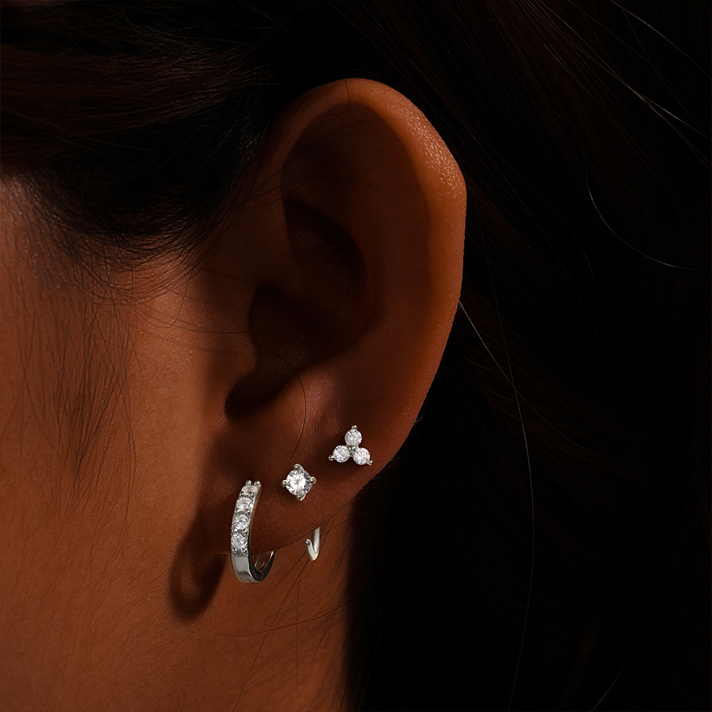 Ensemble De 3 Pièces Style Simple Géométrique Placage Incruster Argent Sterling Turquoise Zircon Des Boucles D'Oreilles display picture 16