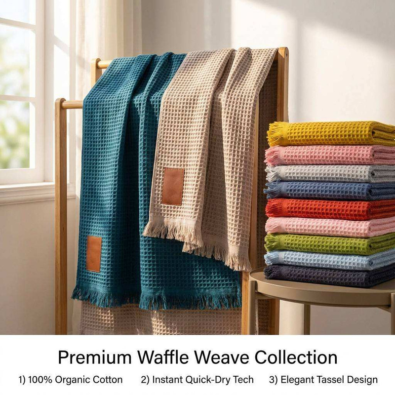 High-quality Bohemian-style waffle fringe bath towel, 100% cotton, soft and quick-drying, large waffle beach towel High-quality Bohemian-style waffle fringe bath towel, 100% cotton, soft and quick-drying, large waffle beach towel