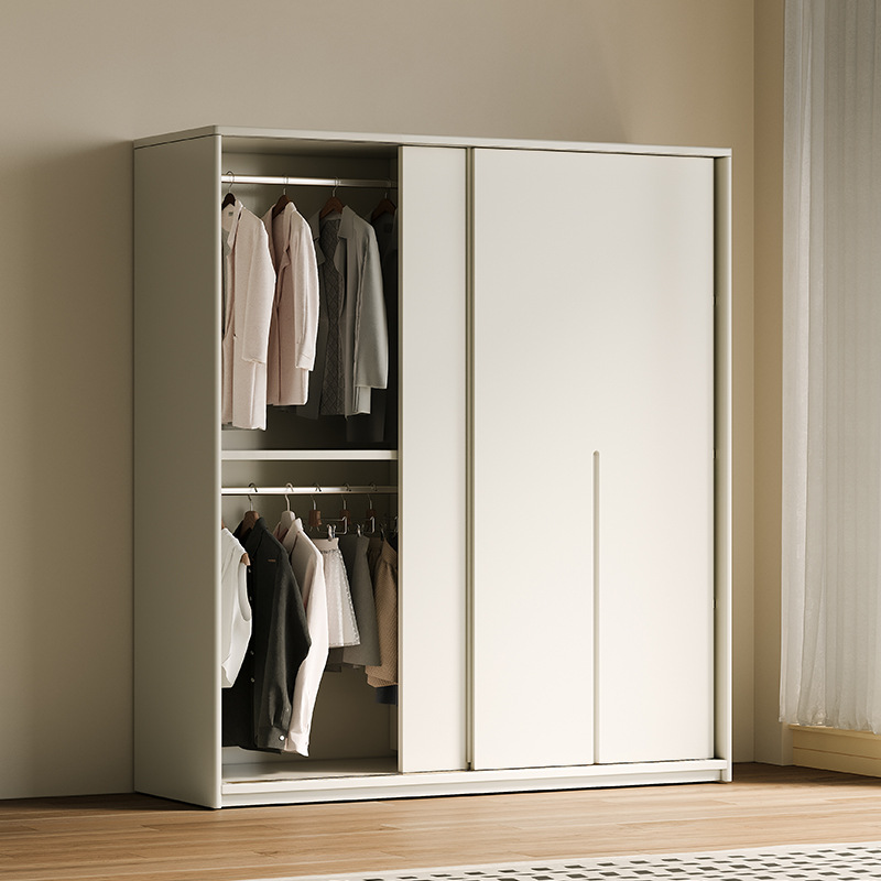 Oak Solid Wood Sliding Door Wardrobe Home Bedroom White Modern Simple Sliding Door Large Wardrobe Light Luxury Hanging Wardrobe