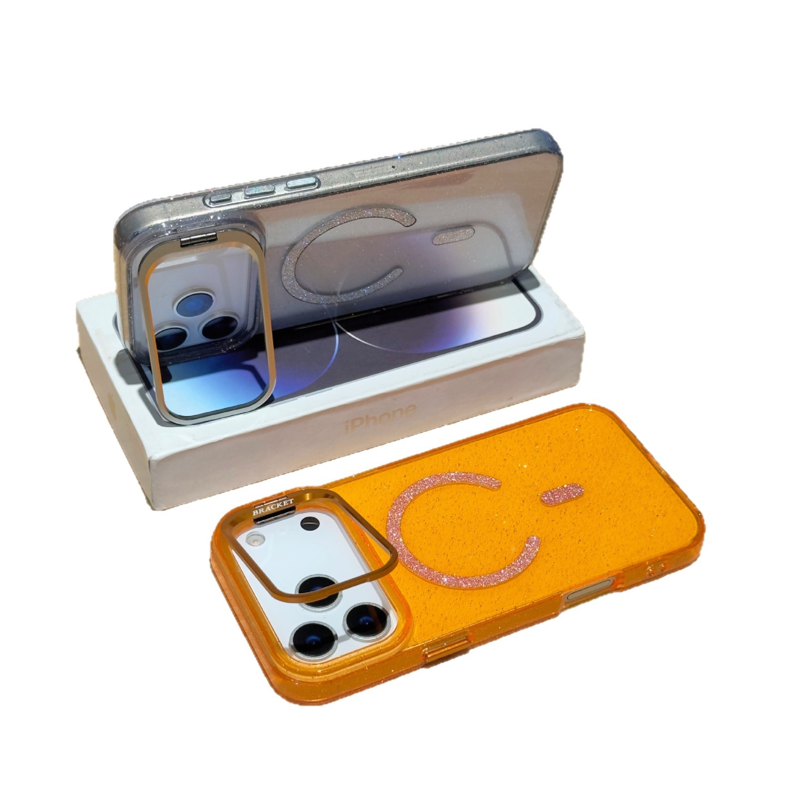 Soporte de lente de absorción de polvo de flash simple nuevo para iPhone17PROMAX caso de teléfono hielo estilo americano Apple 13