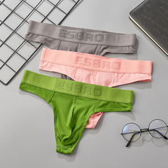 ESBRO men's solid color single thong, comfortable, breathable and personalized ribbed U-convex sexy hip lifting thong underwear single thong
