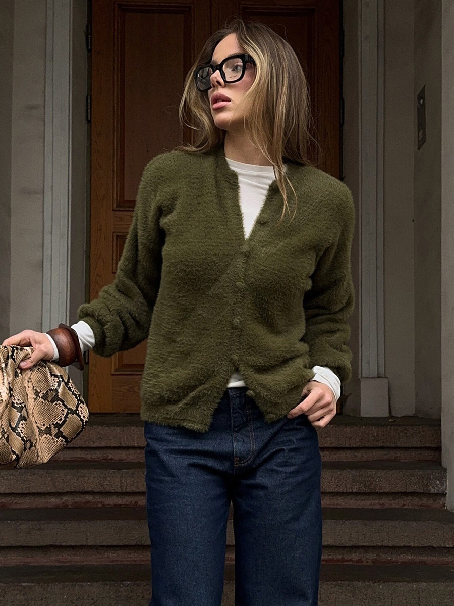 Suéter transfronterizo Europa y América 2026 primavera y verano nuevo cuello redondo de hebilla de una sola fila cardigan suelto vento perezoso camisa de punto casual