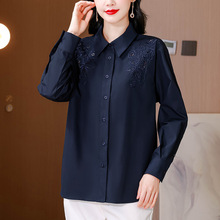 长袖衬衫女士新款衬衣喜婆婆婚宴装红色上衣洋气秋季小衫时尚修身