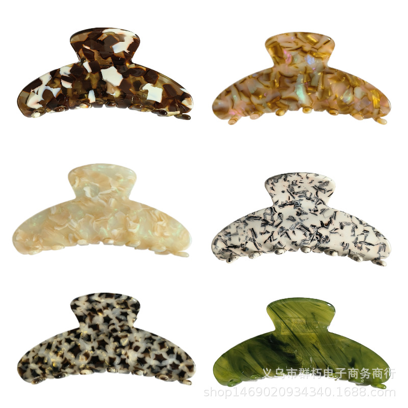 French High-end Acetic Acid Grab Clip Women's Vintage Elegant Elegant Shark Clip Large Back Head Hair Clip Headwear