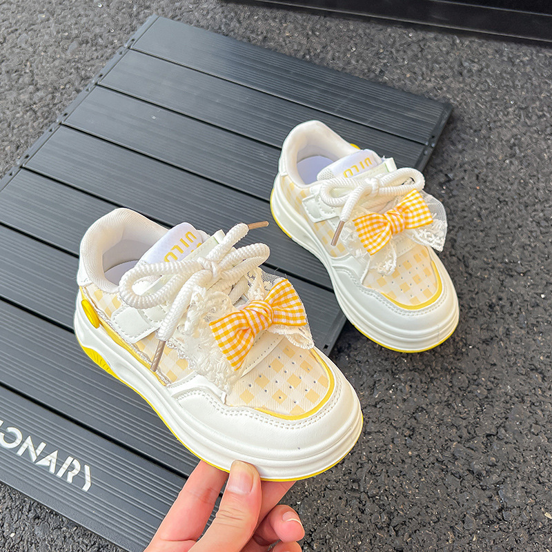 Balabala Girls Cute Bow Sneakers 2025 Spring & Fall New Style Kidsren's White Shoes Ante Steps