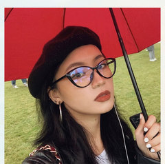 Mona-style Triangular Cat-Eye Eyeglass Frames, Black Frame, Beauty for Bare Skin, Plain Sunglasses for Women, Eye Protection, Anti-Blue Light Radiation, Myopia