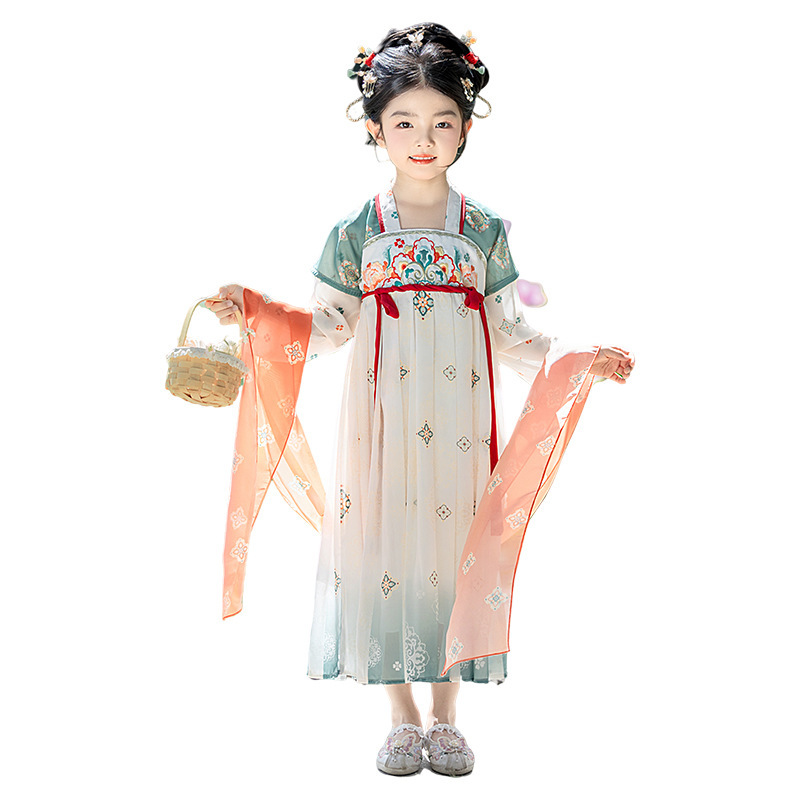 女童秋季汉服连衣裙儿童表演服飘带仙女宝宝公主裙古风民族表演服|undefined