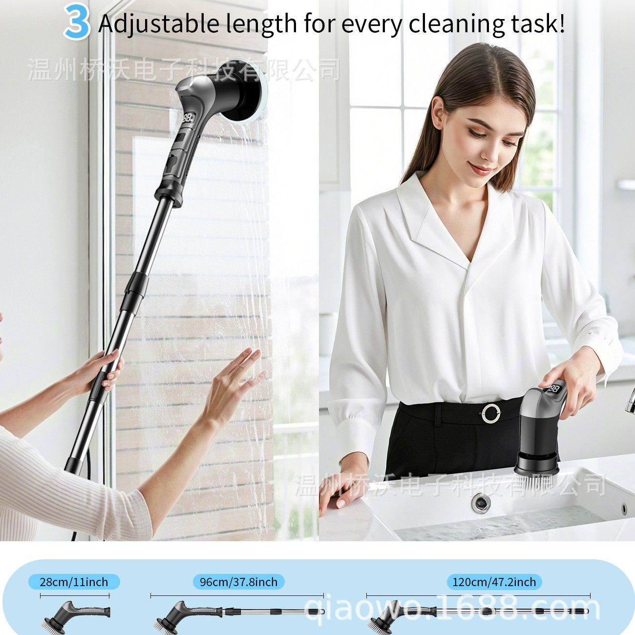 Cepillo de limpieza eléctrico multifuncional Cepillo de limpieza de baño y cocina Cepillo de lavado de doble uso telescópico largo y largo del inodoro del hogar image 3