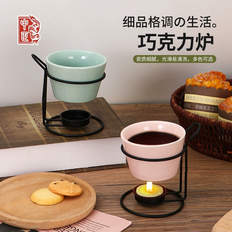 Керамическая подставка для подогрева масла, шоколада и сыра с железной подставкой, оптом