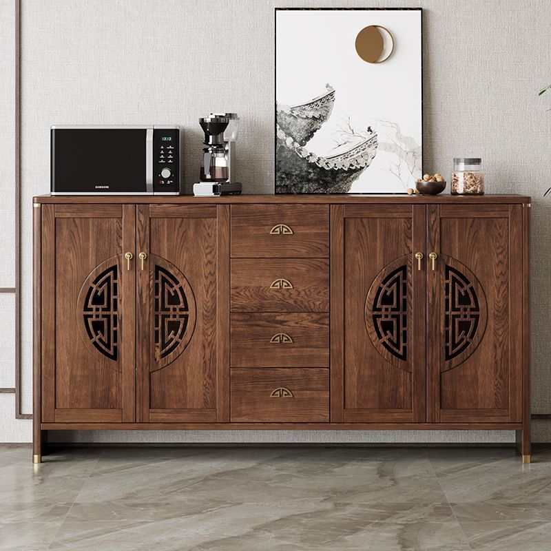 New Chinese Style Solid Wood Sideboard Integrated Wall Tea Cabinet Kitchen Dining Room Living Room Wine Cabinet Solid Wood Storage Storage Cabinet