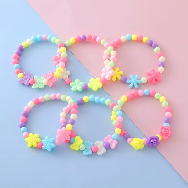 Cross-Border Popular Children's Cute Flower Candy Beaded Elastic Bracelet Fashionable Versatile Hand Jewelry Manufacturer Direct Sale