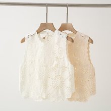 韩版上衣女2025夏季新款圆领镂空蕾丝修身纯欲风修身内搭小背心女