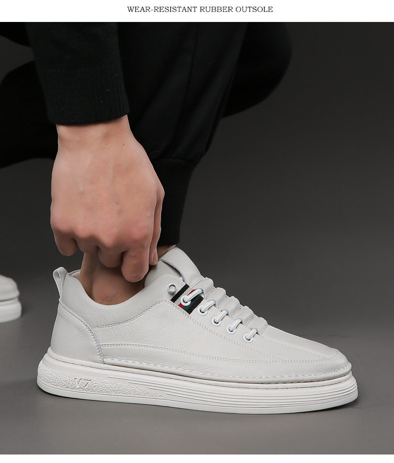 Giày sneaker nam da bò thật phối da, đế bằng mềm, cổ thấp, dây thun co giãn — GX2036 kaki, GX2036 màu trắng, GX2036 màu xám chi tiết 15