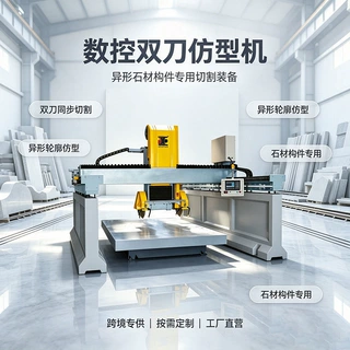 定制瓦盖碑石数控仿型机带旋转工作台花岗岩异型线条双刀切割设备