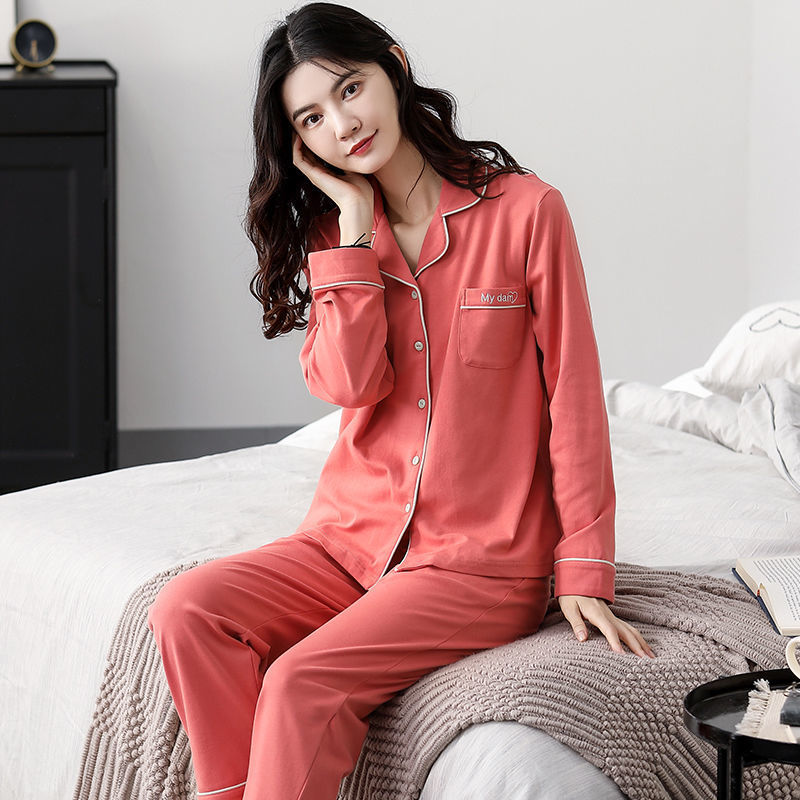 100% pijamas de algodón de manga larga de las mujeres de primavera y otoño de mediana edad y ancianos suelta más el tamaño de mediana edad traje de desgaste en el hogar