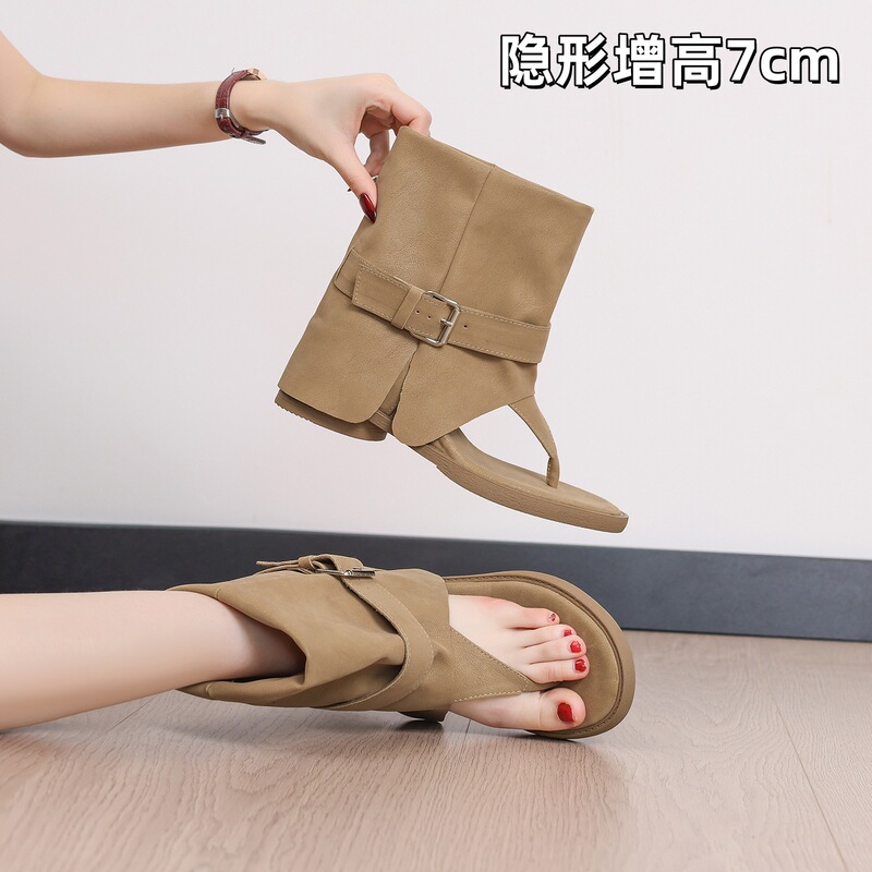 5306-1 Women's New Summer Roman Sandals with 7cm Hidden Heel, Thong-Toe Booties, Leather Buckle, Open-Toe Short Boots 5306-1 Women's New Summer Roman Sandals with 7cm Hidden Heel, Thong-Toe Booties, Leather Buckle, Open-Toe Short Boots