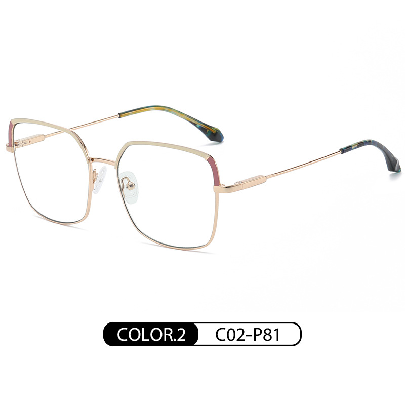 Nueva tendencia gafas marco de metal femenino de dos colores espejo plano JS8617 patada piernas tirachinas con miope anti-luz azul
