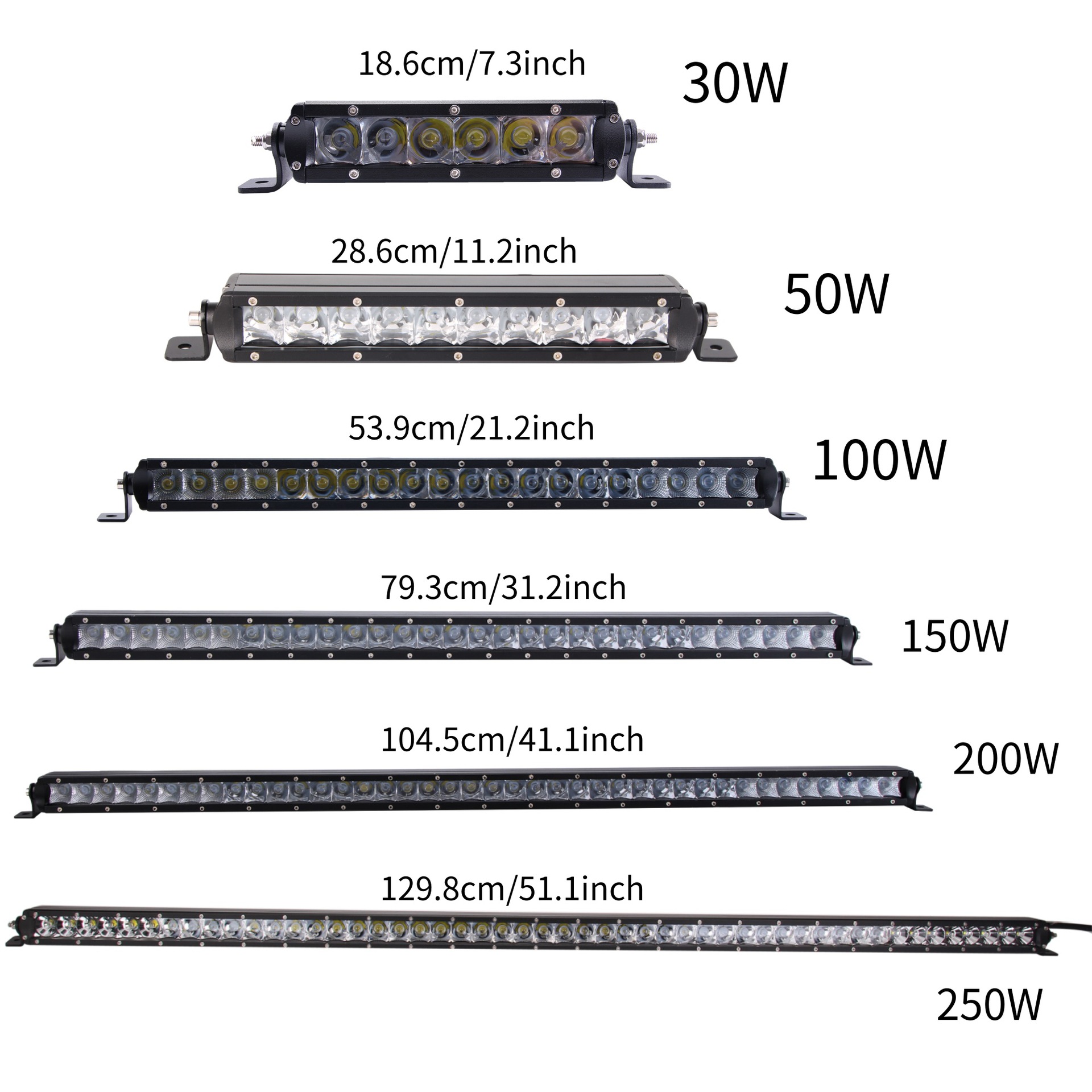 3D Large Single-Row 30W 50W 100W 150W 200W 250W Long Strip Work Light Off-Road Vehicle Roof Spotlight