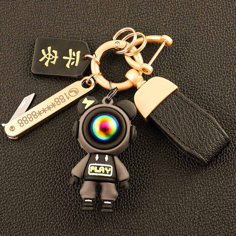 Llavero de oso de alta gama en el extranjero, colgante de llave de pareja, cuerda de mano de cuero, hebilla de metal duradera, hombre de comercio electrónico de Amazon