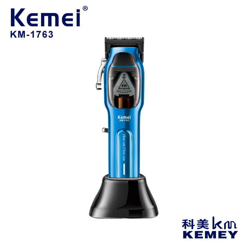 科美/KEMEI新款USB快充可调节刀头电推子 跨境充电底座推剪理发器