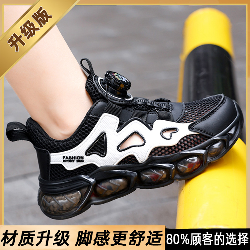 Sandalias para niños Jinjiang 2025 verano nuevos zapatos deportivos para niños de una sola red zapatos transpirables de malla para niños de mediana edad