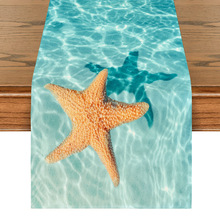海洋系列印花桌旗亚麻布艺装饰茶席海滩海星珊瑚贝壳餐桌装饰垫