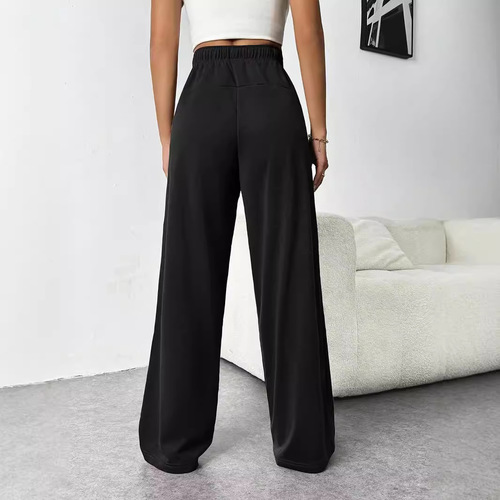 2025 Amazon Cross-border Spring Summer Women's Wide Leg Sports Pants High-waisted Loose Casual Drawstring Fitness Pants with Pockets