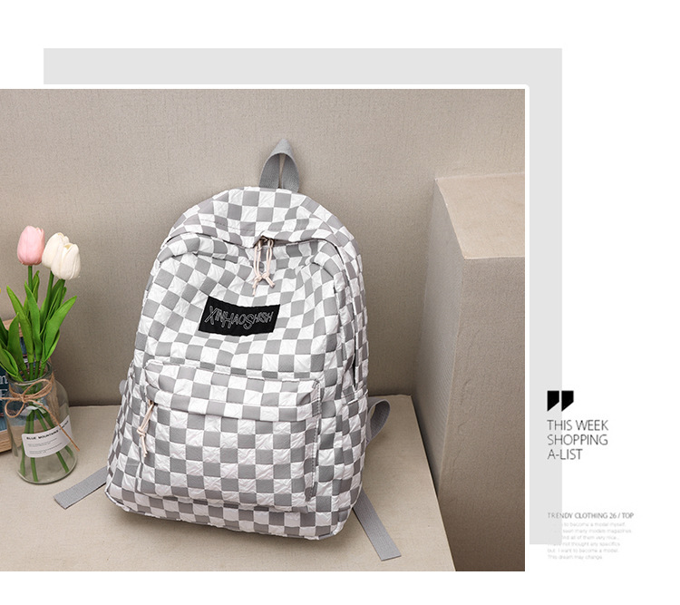 Korean ins artistic trend checkerboard checkered backpack, Japanese Harajuku style fresh and clean high school and junior high school student bag undefined