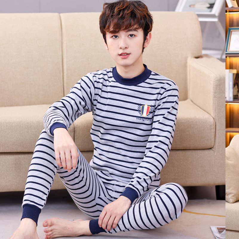 Ropa interior juvenil traje masculino estudiante ropa mediana y grande niños más tamaño suéter de algodón conjunto de ropa interior térmica