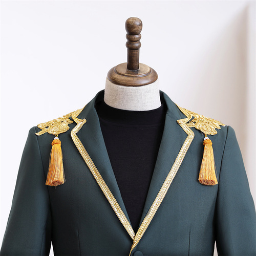 male singer dark green palace style double-breasted jazz dance suit palace host band  party guest stage performance clothing