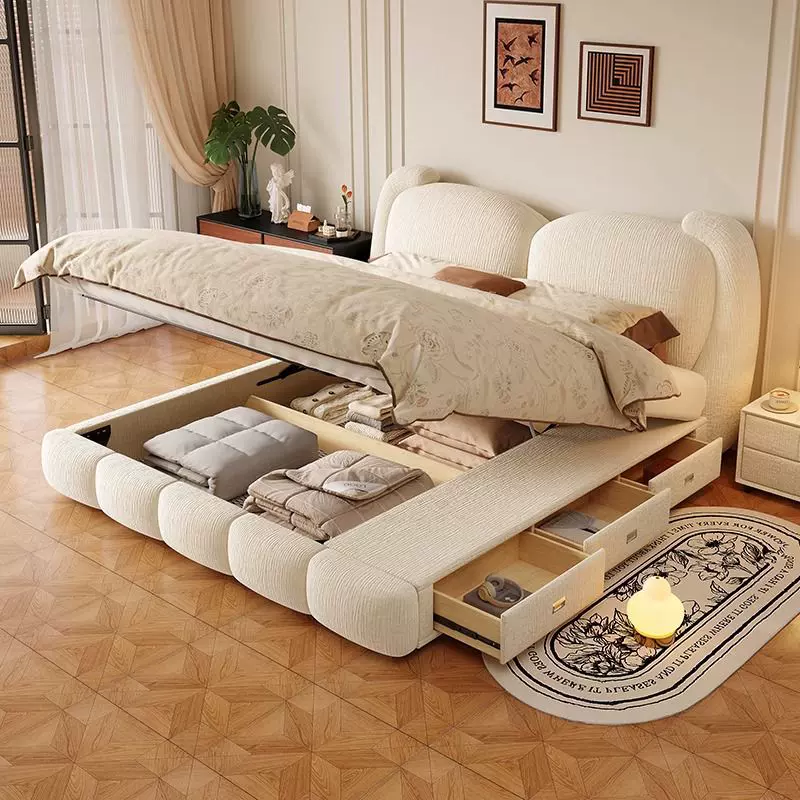 法式奶油风床女孩主卧双人床小户型中古网红款布艺床储物布艺大床