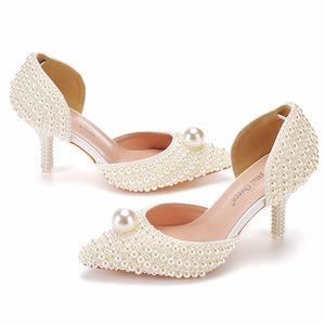 7 cm pointed pearl high-heeled sandals for women girls model show singers stage performance dinner party pearl beaded sandals the bride wedding shoot white wedding shoe female
