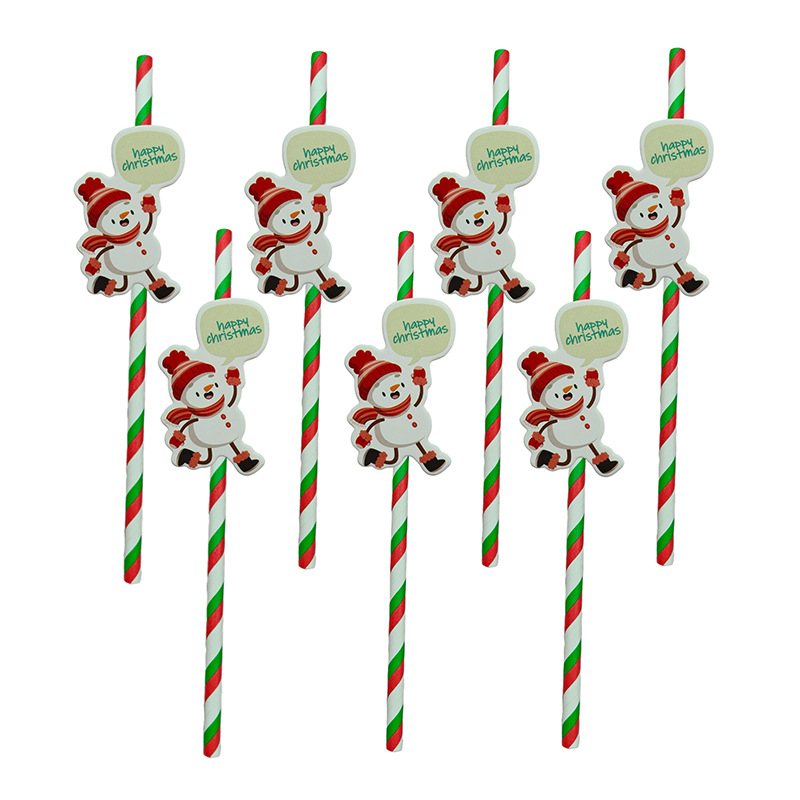 Papel de fiesta de Navidad transfronterizas temática de Navidad desechable postre cóctel de paja decoración